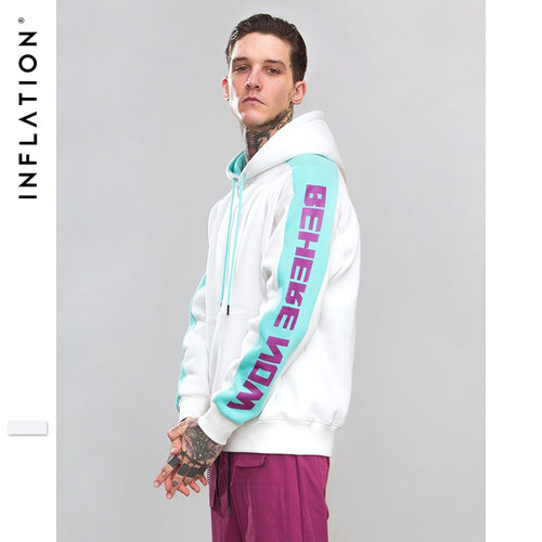 INFLATION Letter Sleeve Patchwork Hoodies