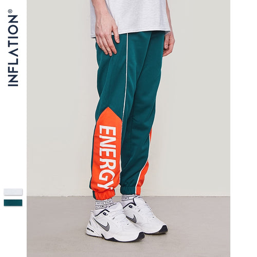 INFLATION Letter Printed Side Striped Retro Pants